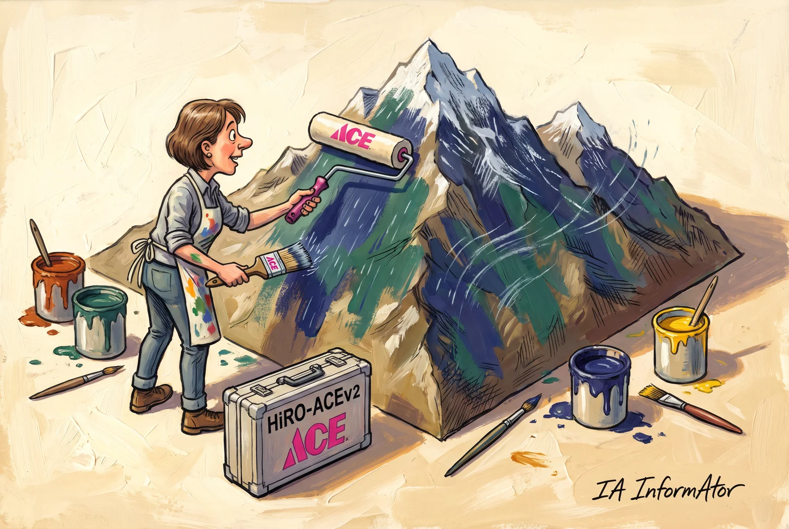 Il·lustració: una climatòloga pinta la maqueta d'una regió muntanyosa; un corró hi ha deixat taques àmplies i un pinzell fi hi afegeix detalls de pluja i vent.
